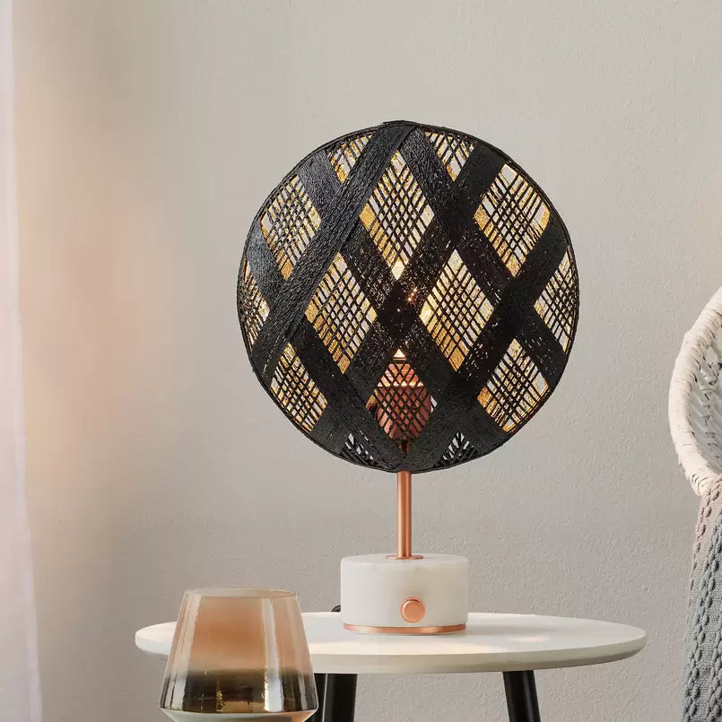 Stolná lampa CHANPEN DIAMANT čierna s medeným podstavcom