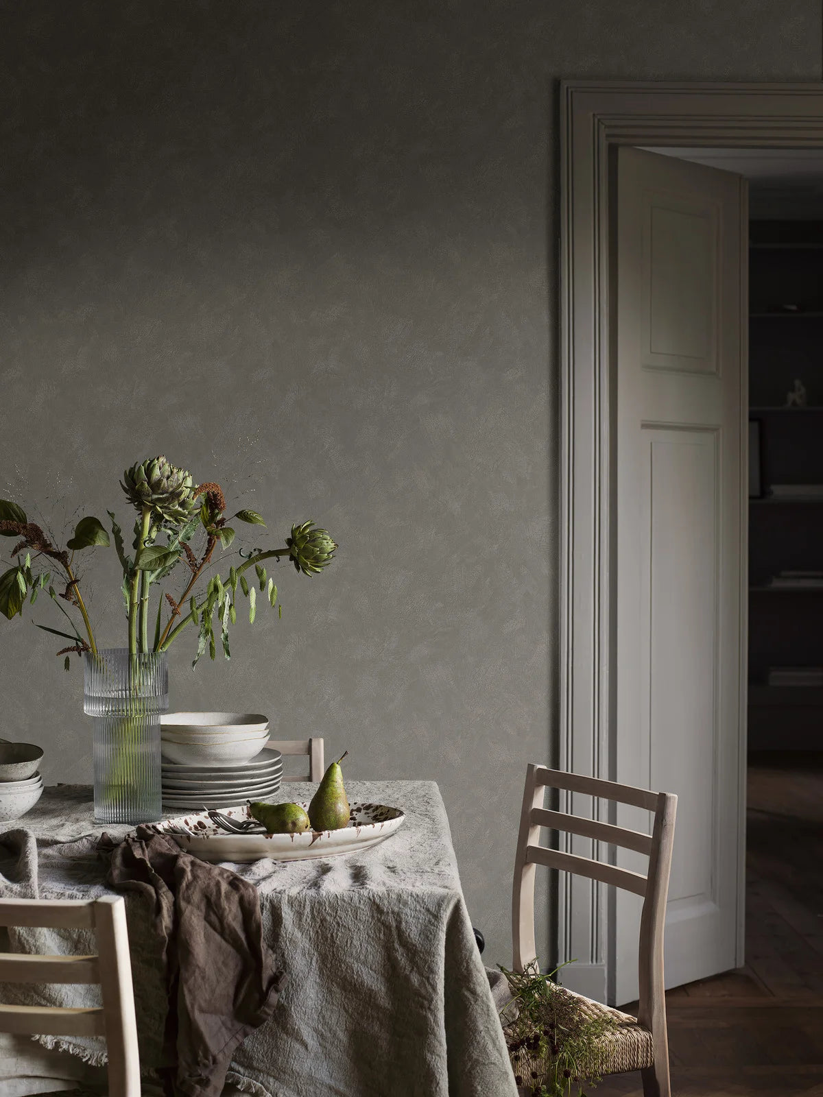 Painter's Wall Plaster Effect Wallpaper in Muted Green