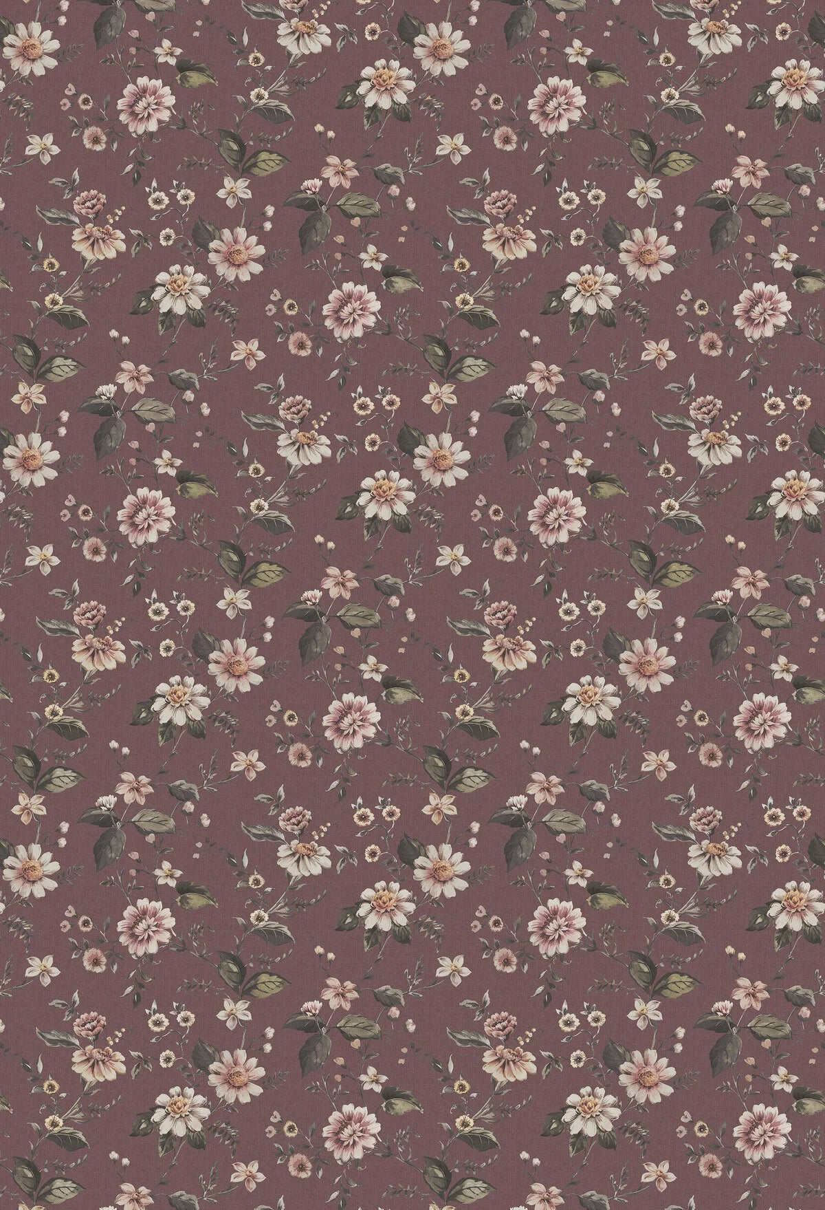 Structural mural with a floral pattern of MARION’S in burgundy with white