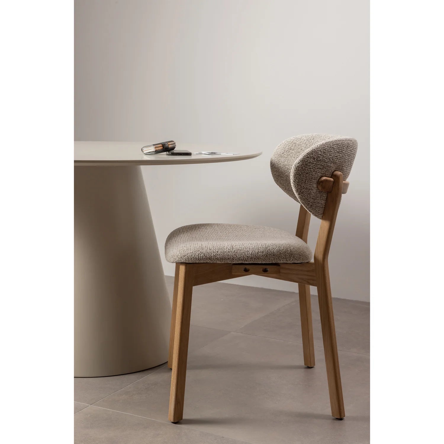 UDAR chair in gray-beige with a wooden base