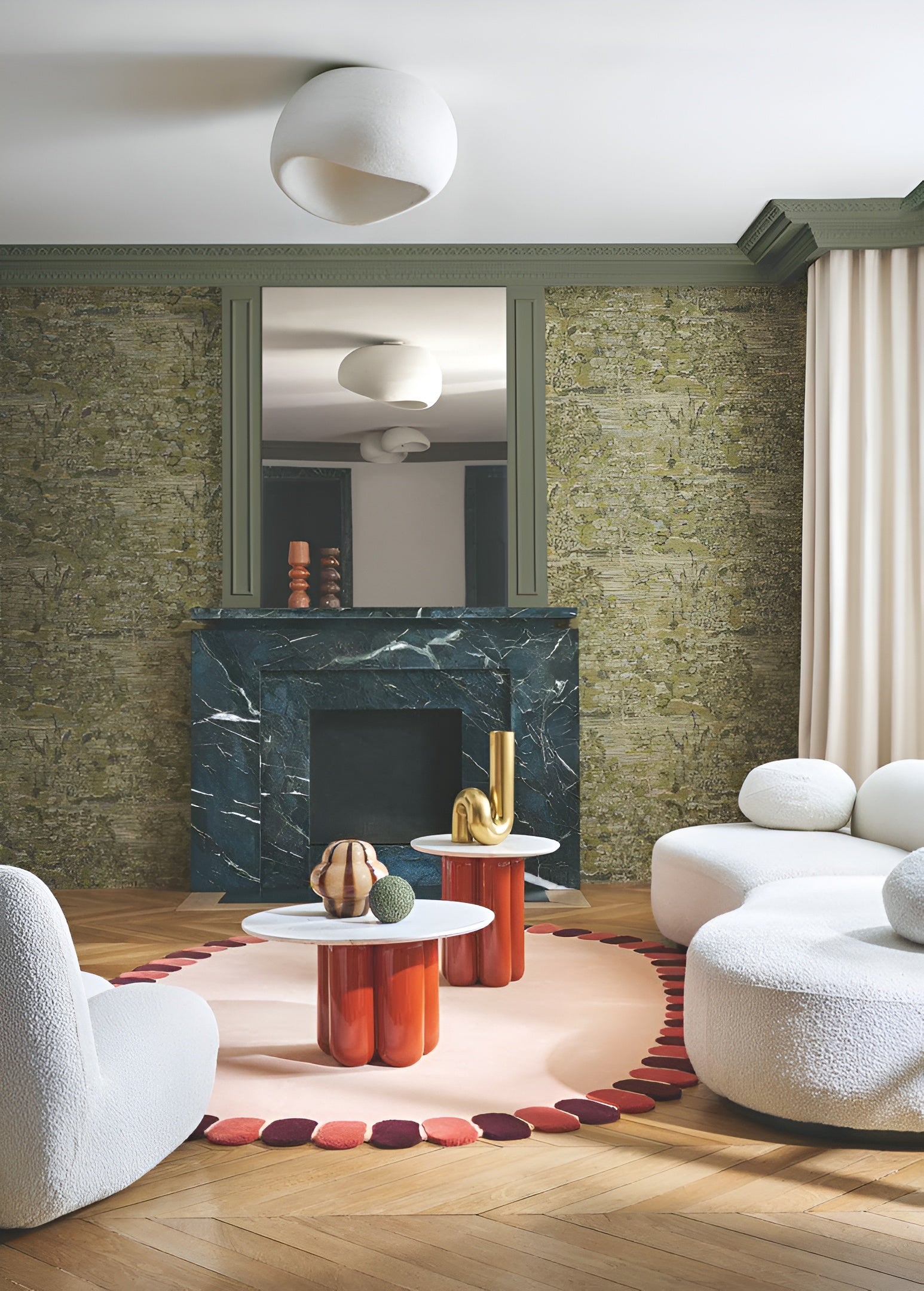 Textile structural wallpaper with a leafy plant pattern VERDURE - VERT green