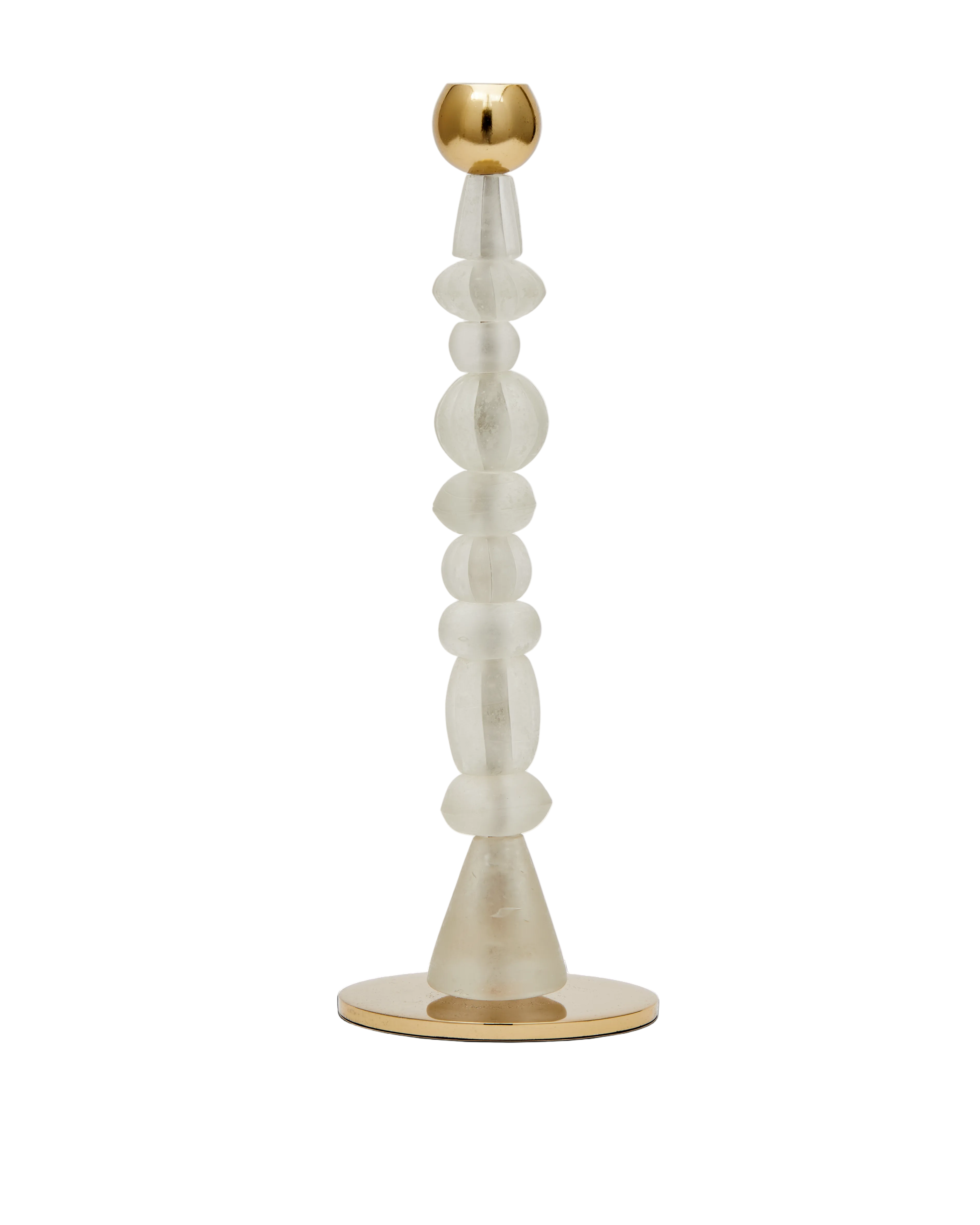 Single Candle Holder BEADS White with Gold Elements