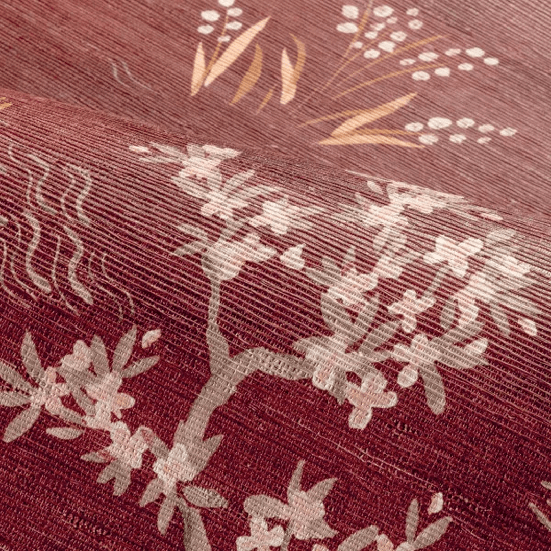 Structural wallpaper with an oriental tree plant motif LEGENDES - BORDEAUX burgundy