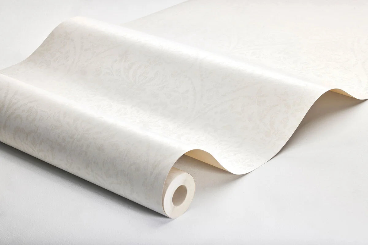 Non-woven paper wallpaper in Hidden Medallion design, broken white