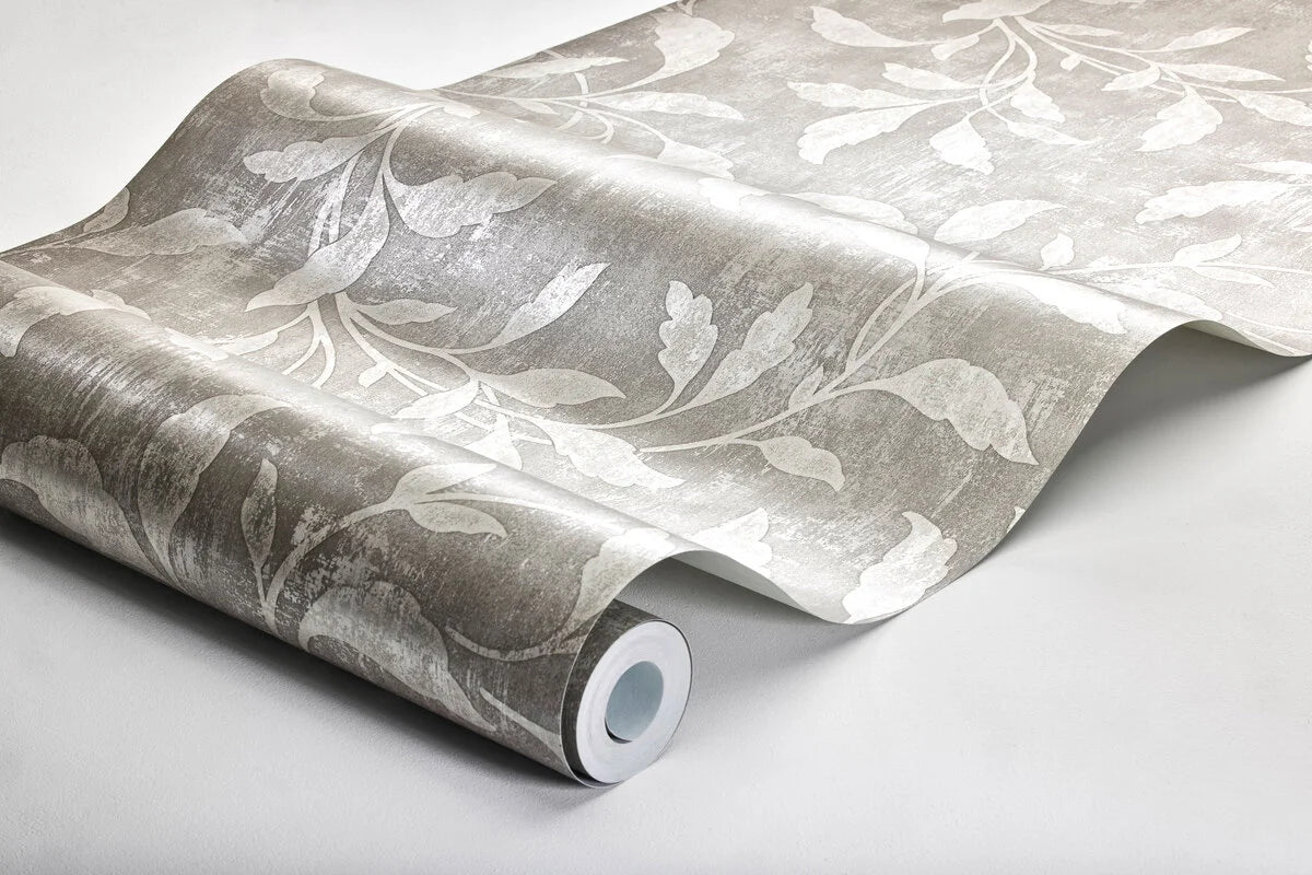 Non-woven paper wallpaper with a floral pattern ROSEWOOD NIGHT gray