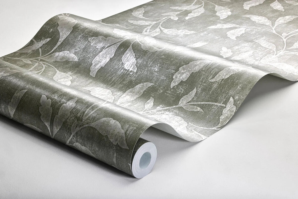Tapeta z flizelínu s rastlinným vzorom ROSEWOOD NIGHT zelená