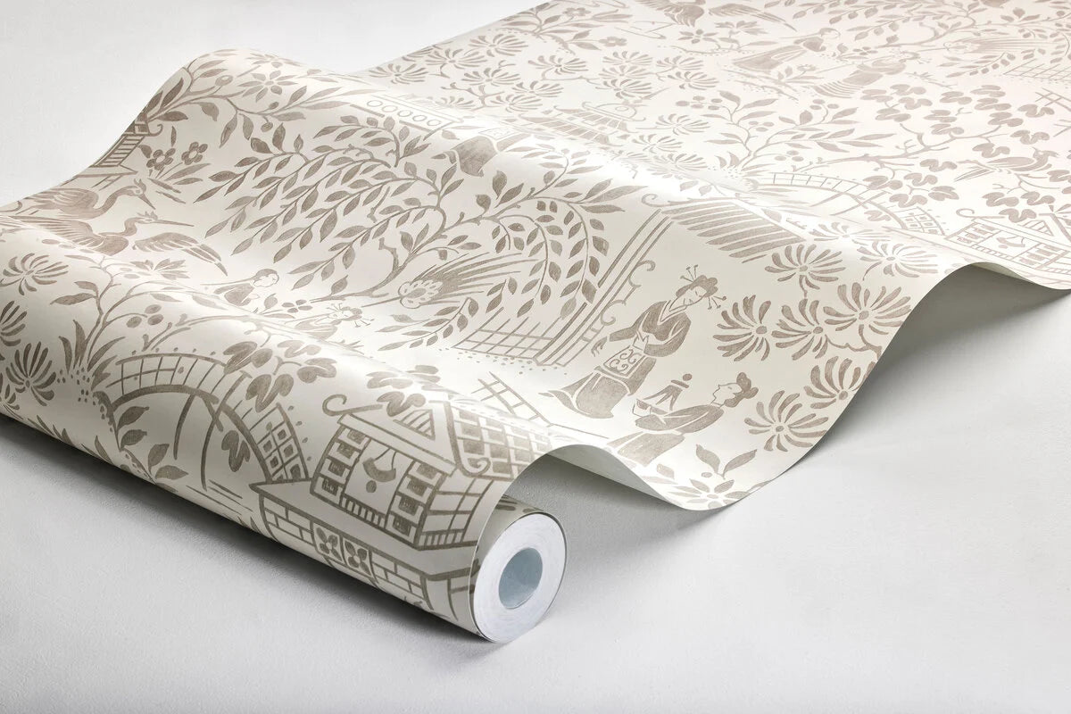 Non-woven paper wallpaper with an oriental motif ORIENTAL GARDEN beige with brown