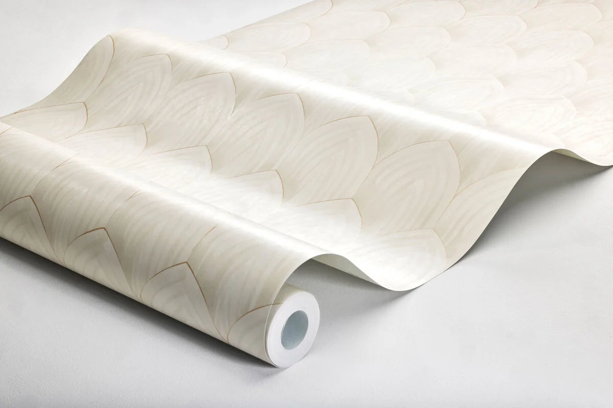 Tapeta s geometrickým vzorom oblúkov ZLATÉ OBLÚKY zlomená biela