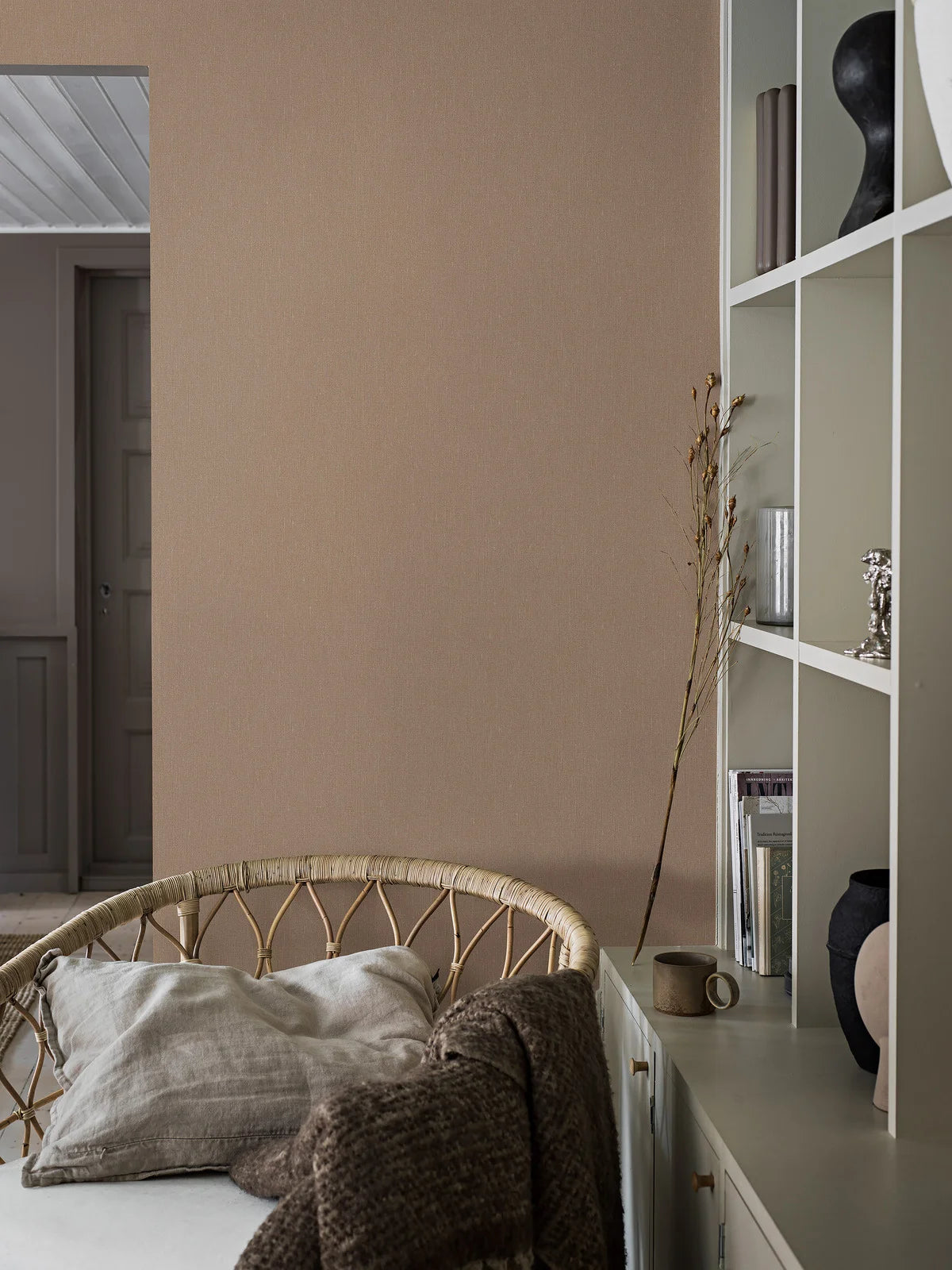 Structural wallpaper resembling linen - TERRACOTTA