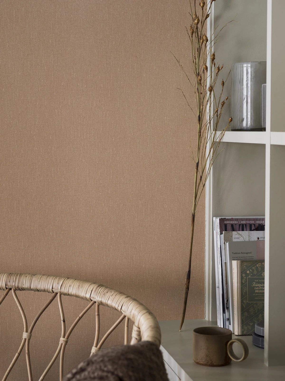 Tapeta so štruktúrou imitujúcou ľan LINEN - TERRACOTTA terakota