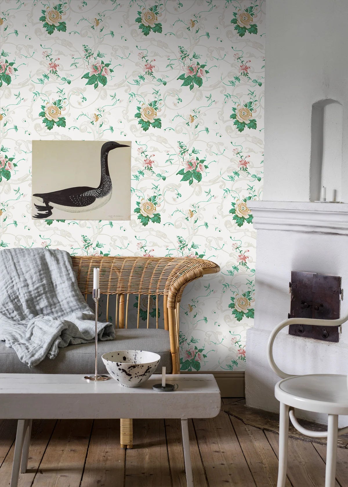 Papierová flizelínová tapeta s rastlinným vzorom KRUSENBERG teplá biela so zelenou