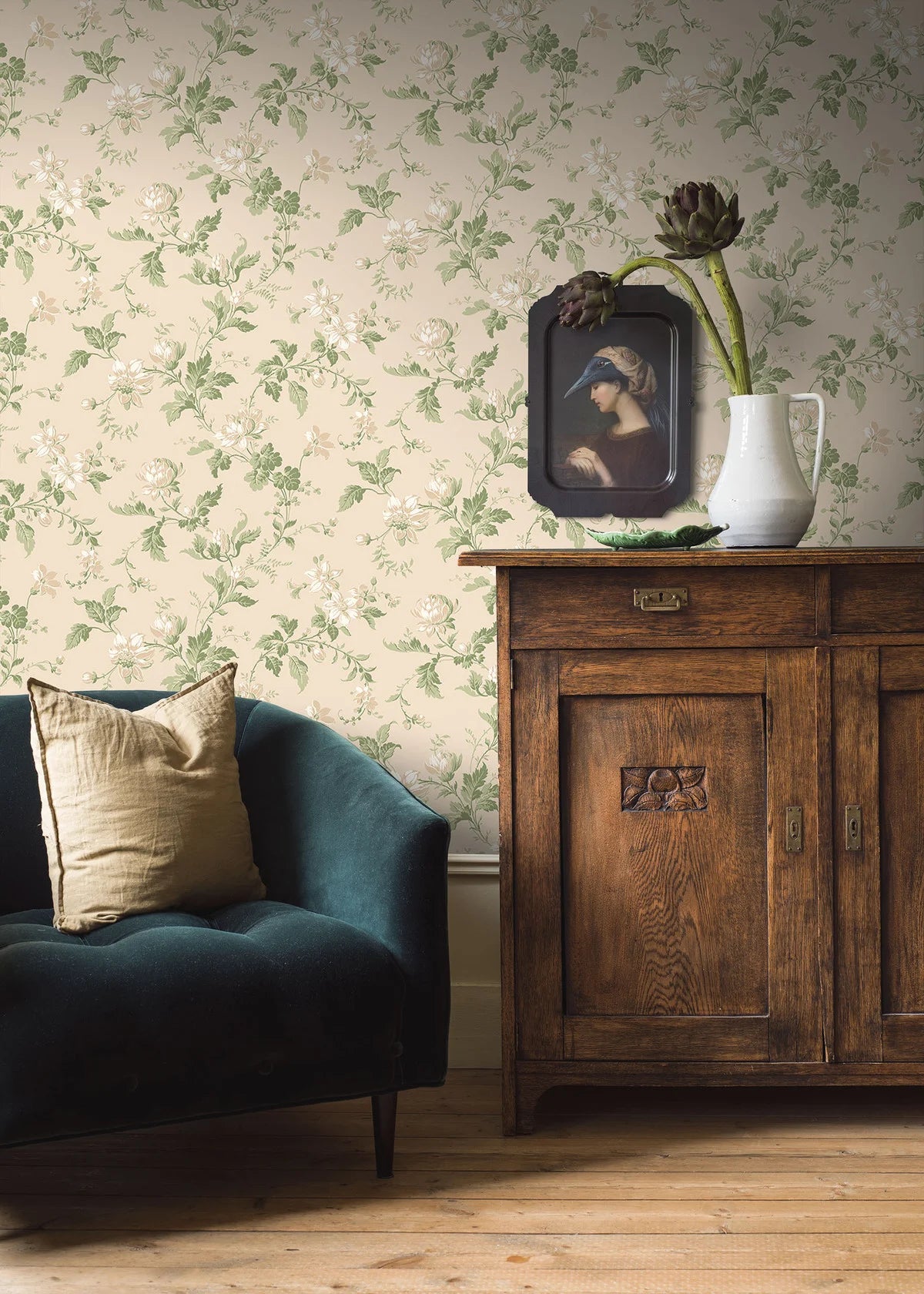 Papierová flizelínová tapeta s rastlinným vzorom BLOMSLINGA ružová so zelenou