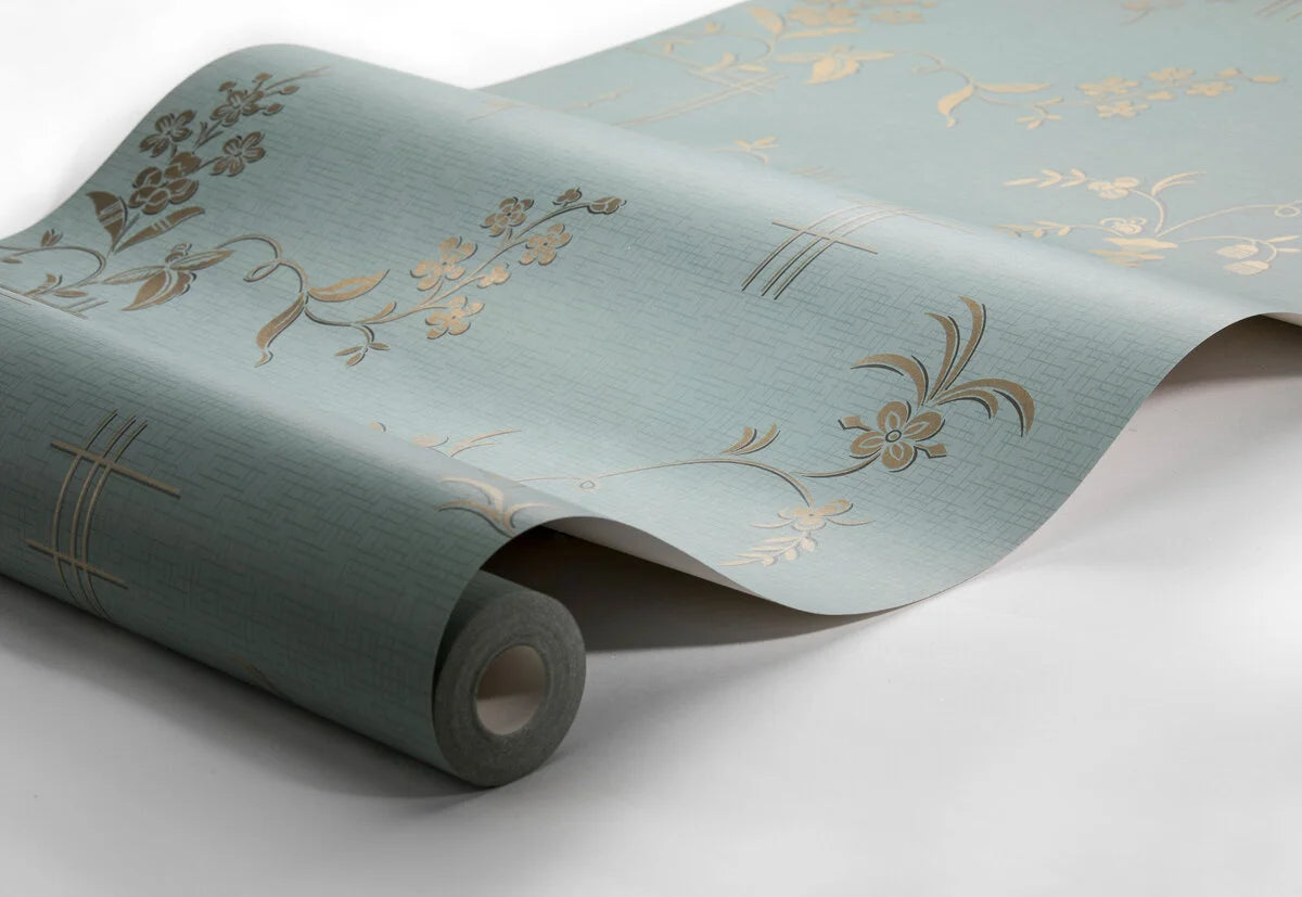 Papierová flizelínová tapeta s rastlinným vzorom ULRICEHAMN tyrkysovo zelená