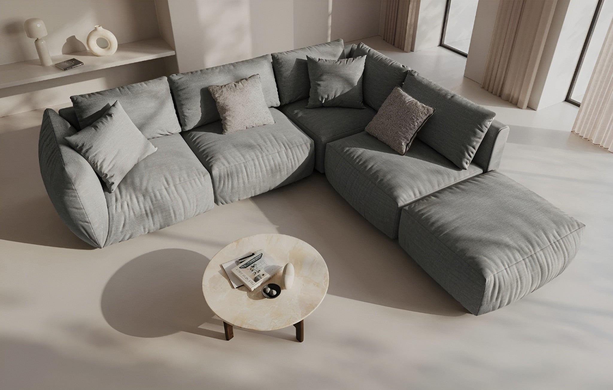 Sofá modulárna zamatová CHRIS - pravý prvok šedý