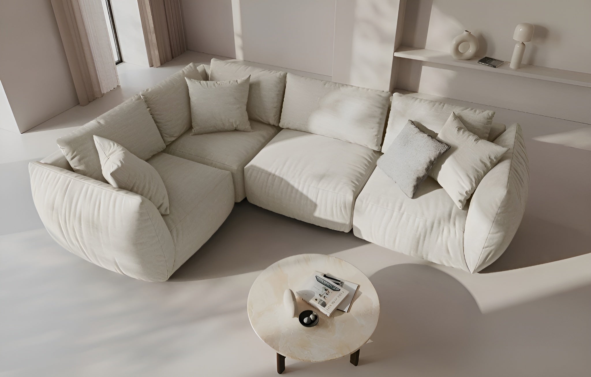 CHRIS Velvet Modular Sofa - Central Element Ecru