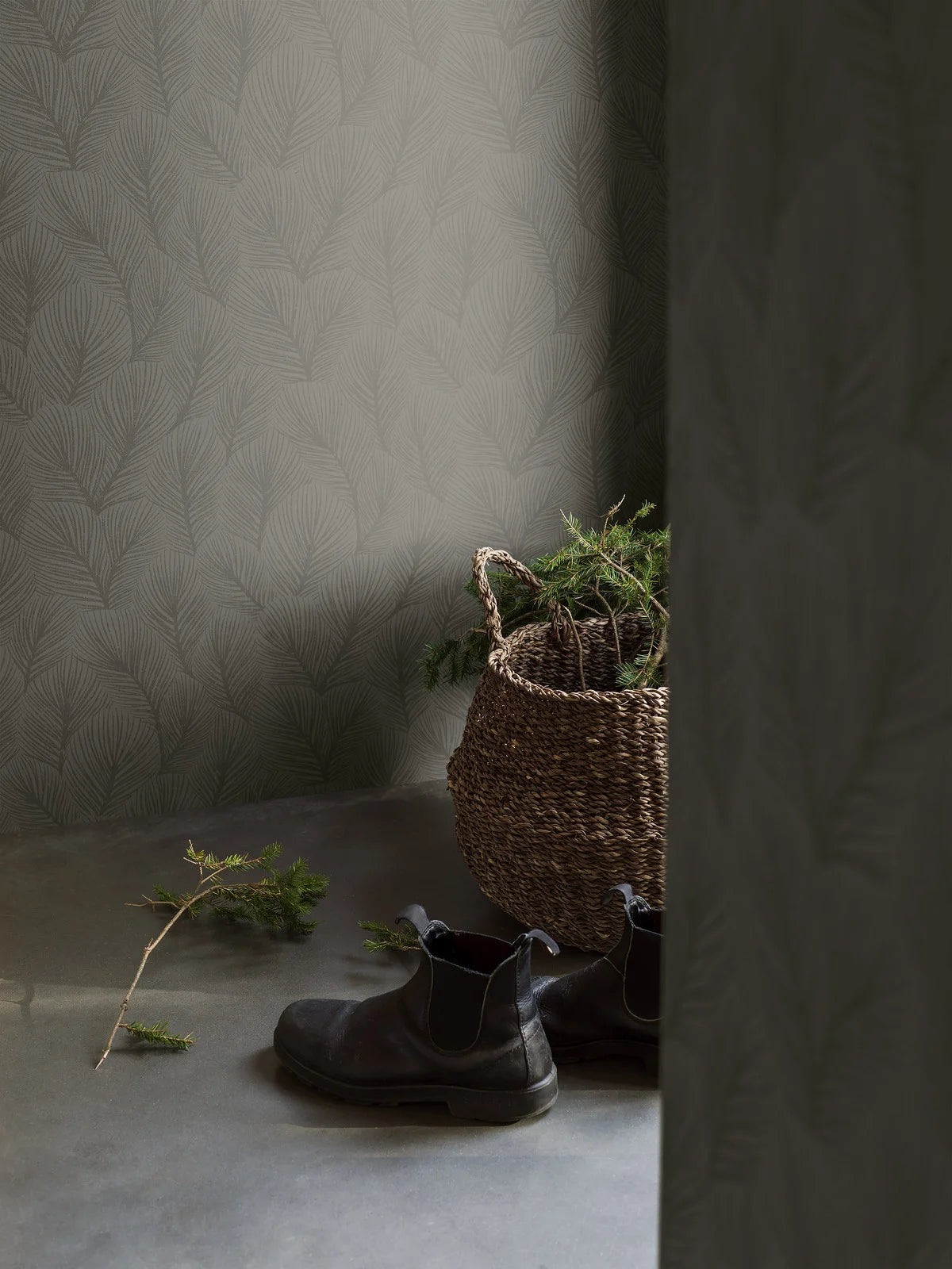 Dark Green Pine Tree Floral Wallpaper