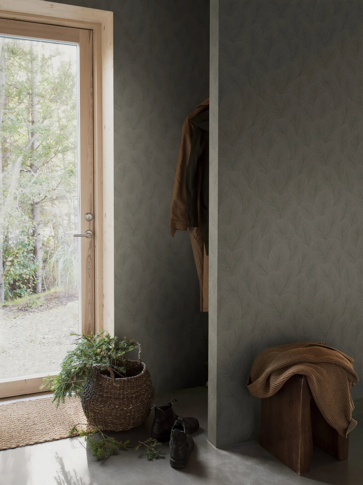 Dark Green Pine Tree Floral Wallpaper