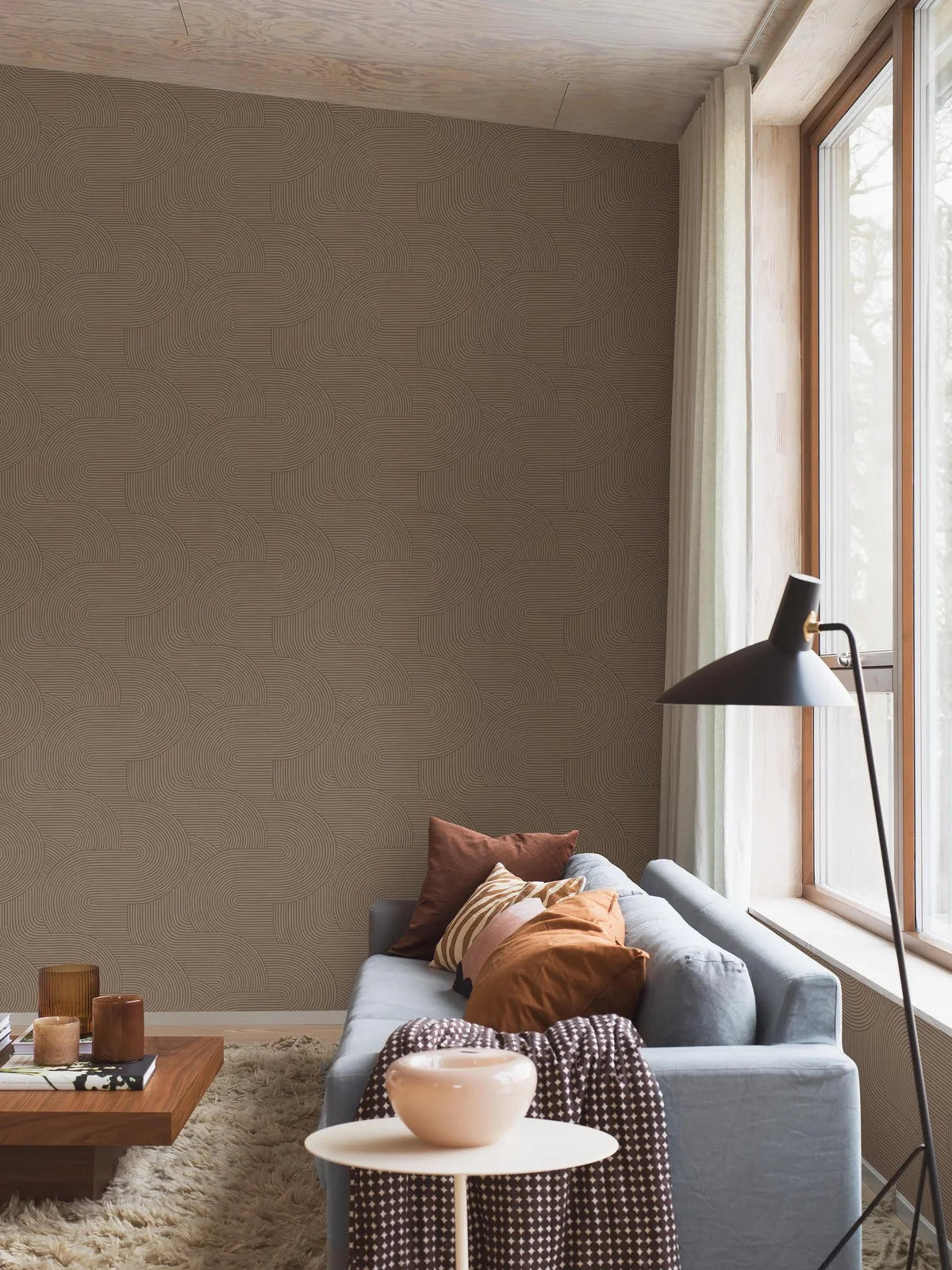 Tapeta flizelinowa papierowa z geometrycznym wzorem ZEN brązowy