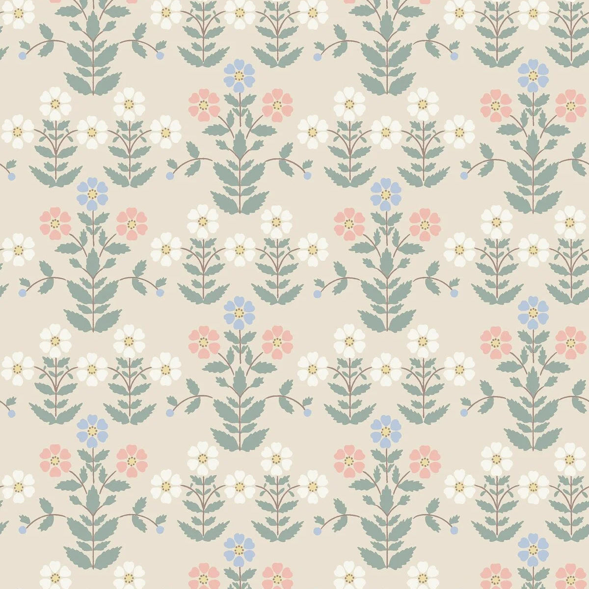 SIPPOR Beige Floral Plant Motif Wallpaper with Blue