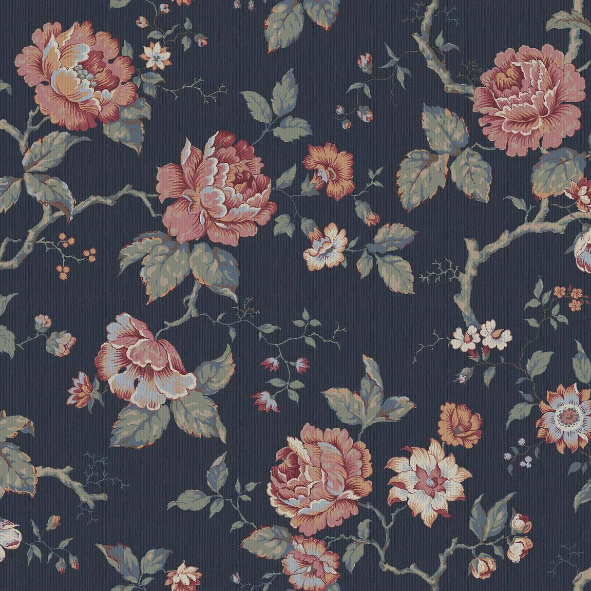 ROSENTRAD navy blue botanical motif wallpaper