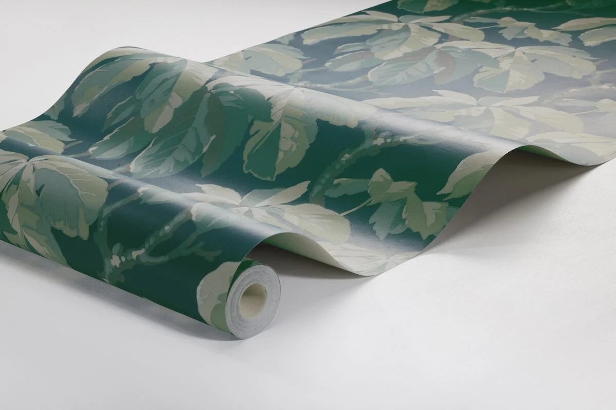 Dark Green Leaf Pattern Wallpaper KASTANJI