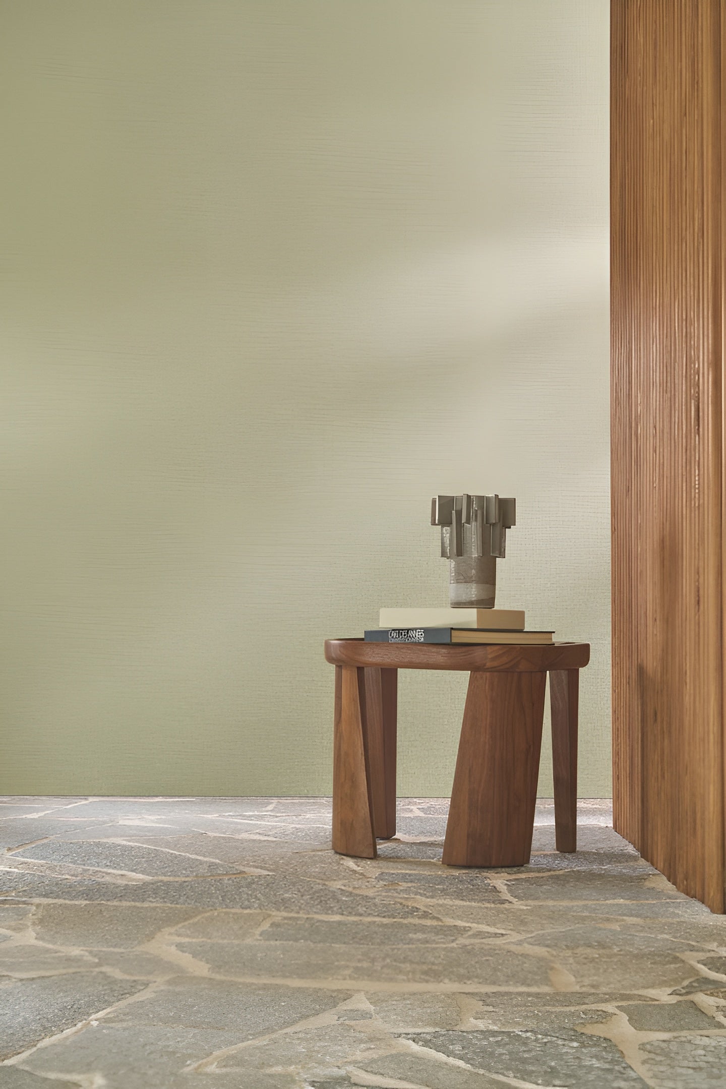 Structural wallpaper imitating linen canvas LINA - EUCALYPTUS gray-green