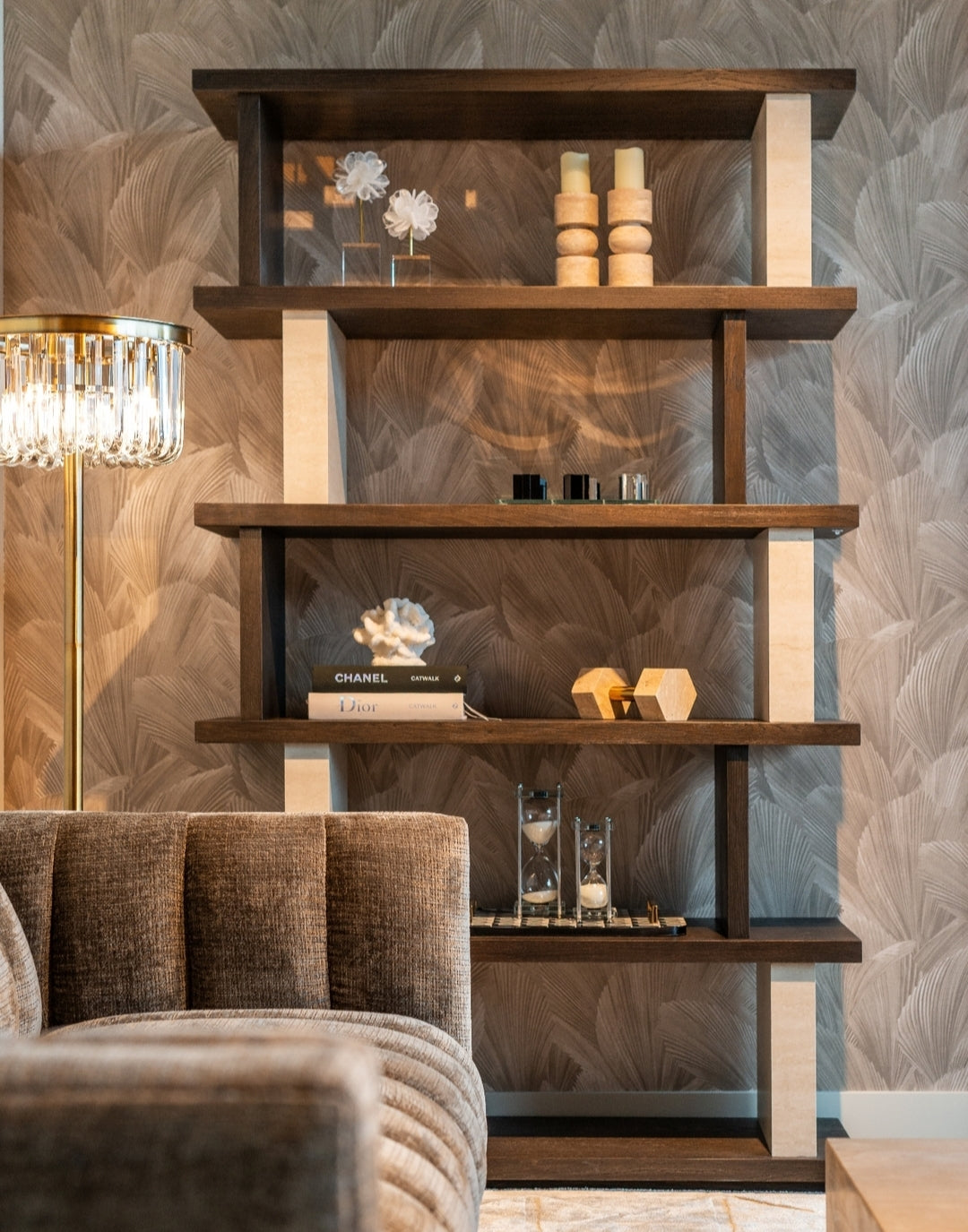 WALDORF shelf dark brown wood and stone