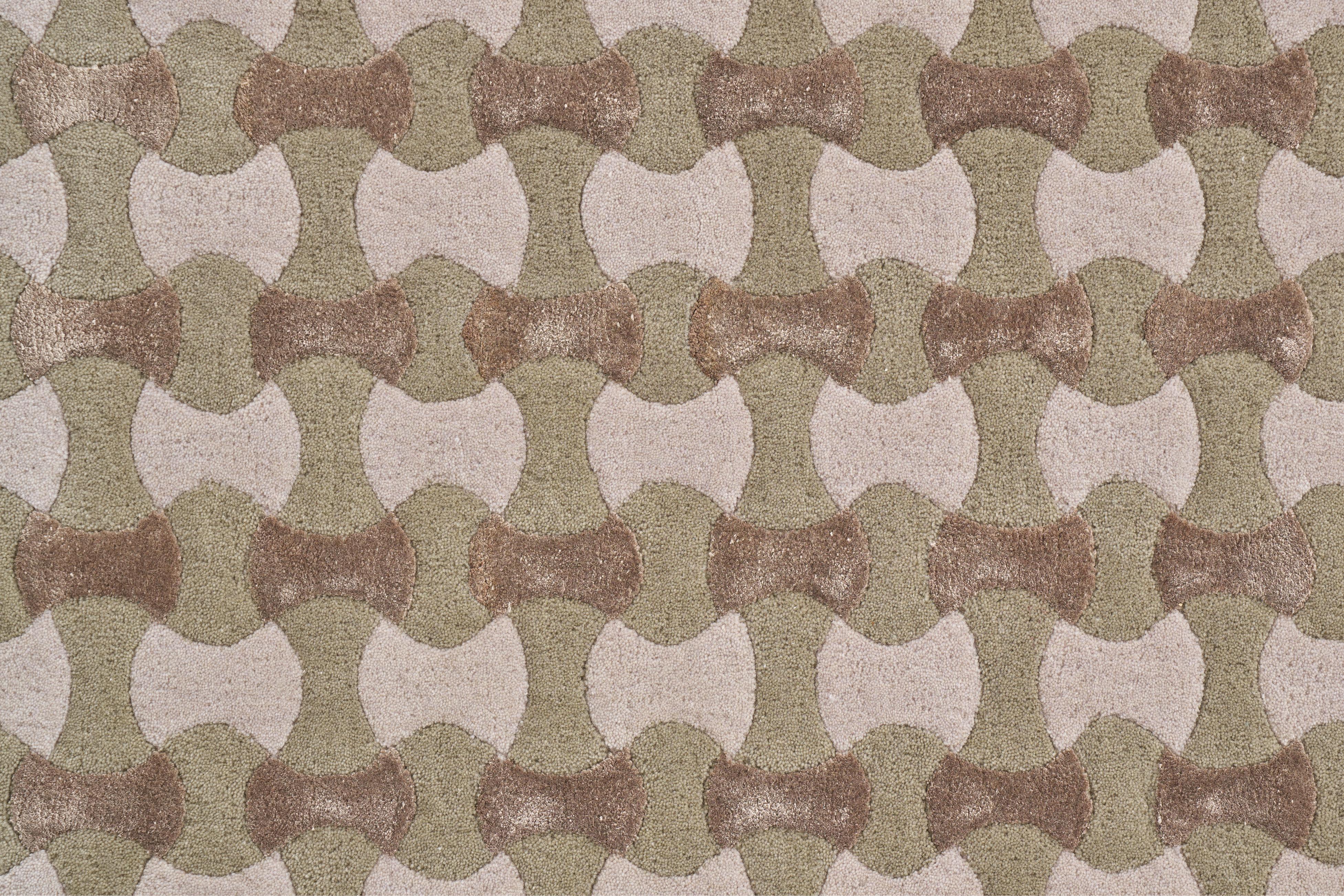 SCALLOP olive rug with gray and beige