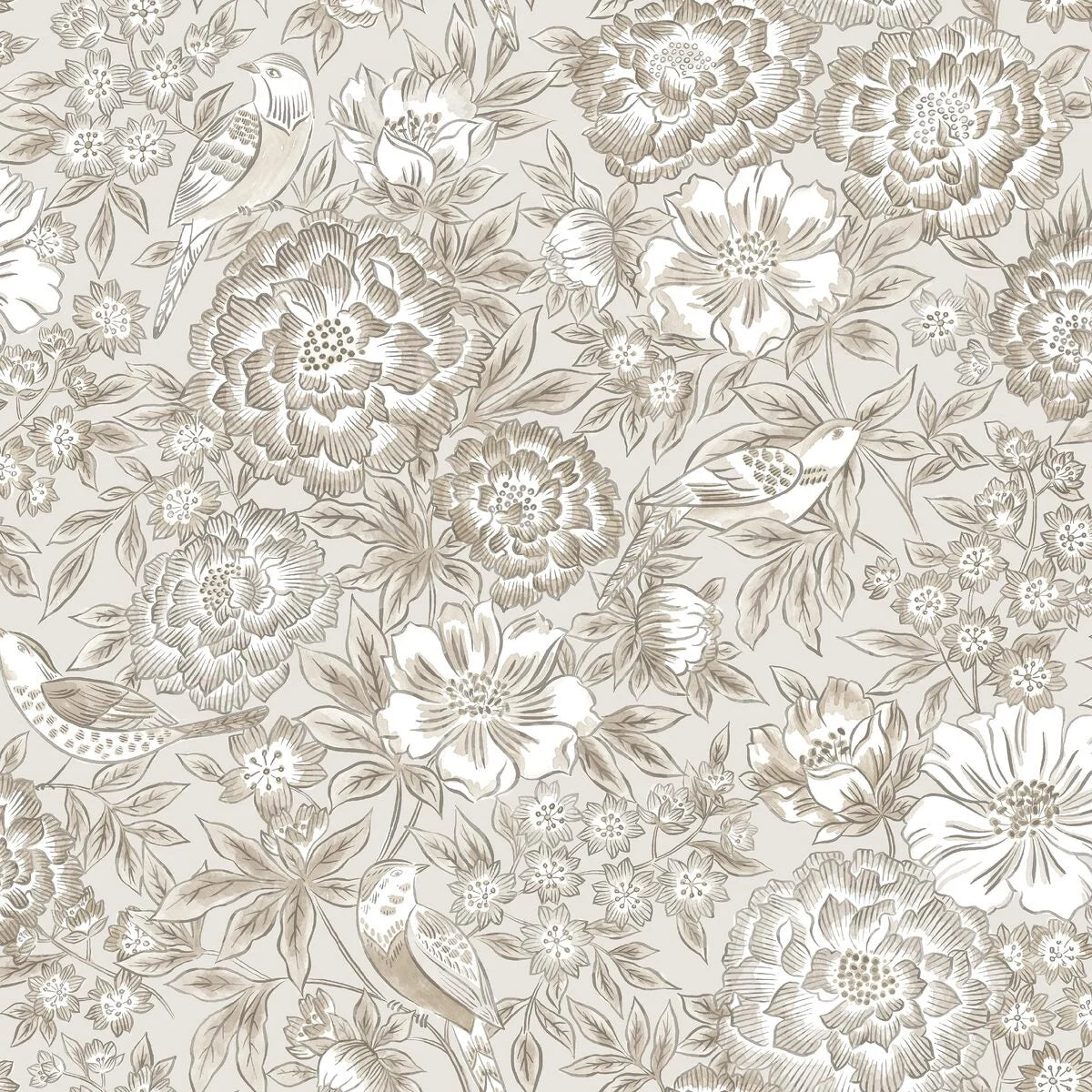 DAGMAR Beige Floral Plant Motif Wallpaper with White