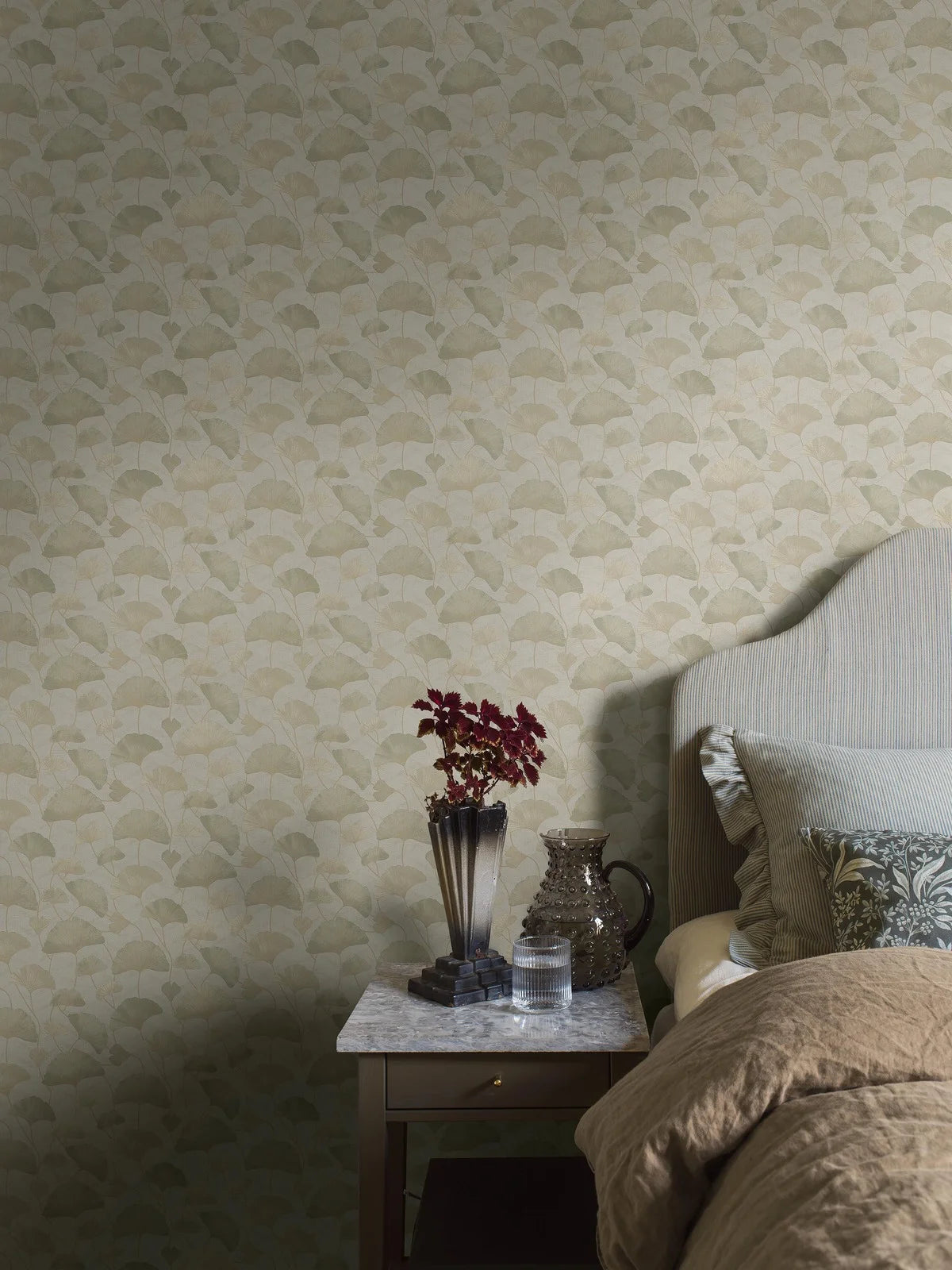 SOPHIA Dark Beige Structural Wallpaper with Plant Motif