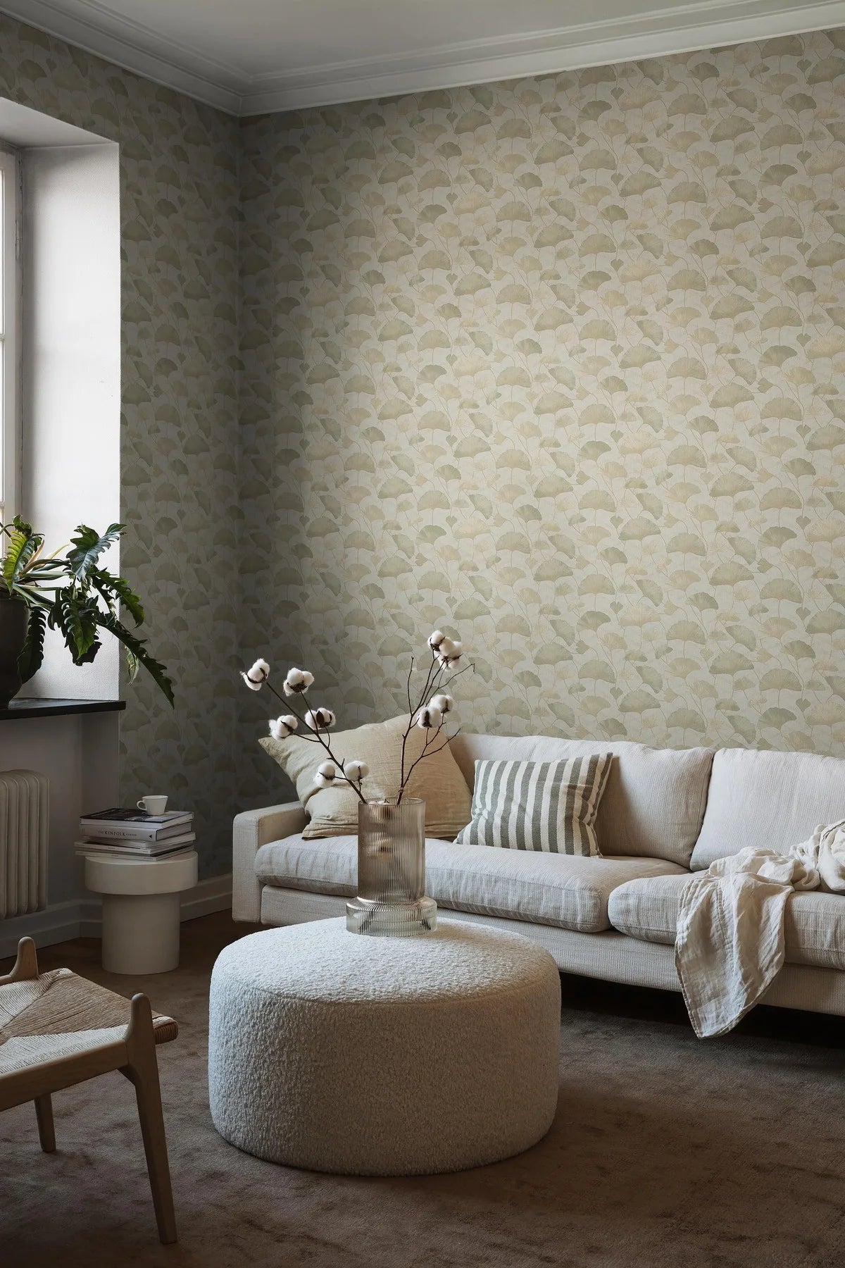 SOPHIA Dark Beige Structural Wallpaper with Plant Motif