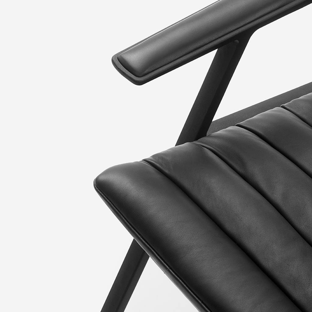 Armchair 456 black leather with dark metal base