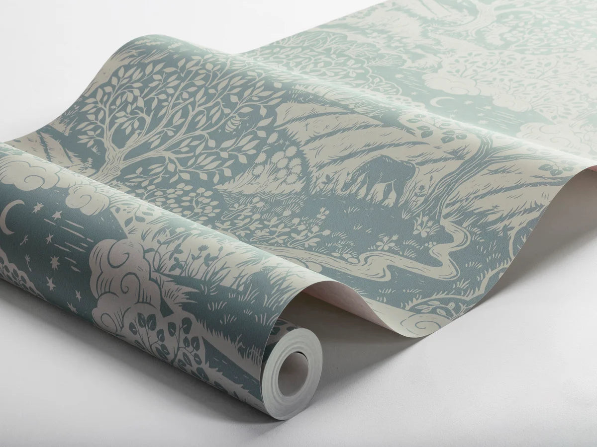 Detská tapeta s krajinou SOLANGEN modrá s béžovou