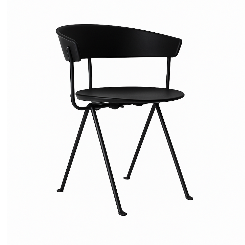 Stolička OFFICINA s kovovou konštrukciou a čiernym koženým sedadlom