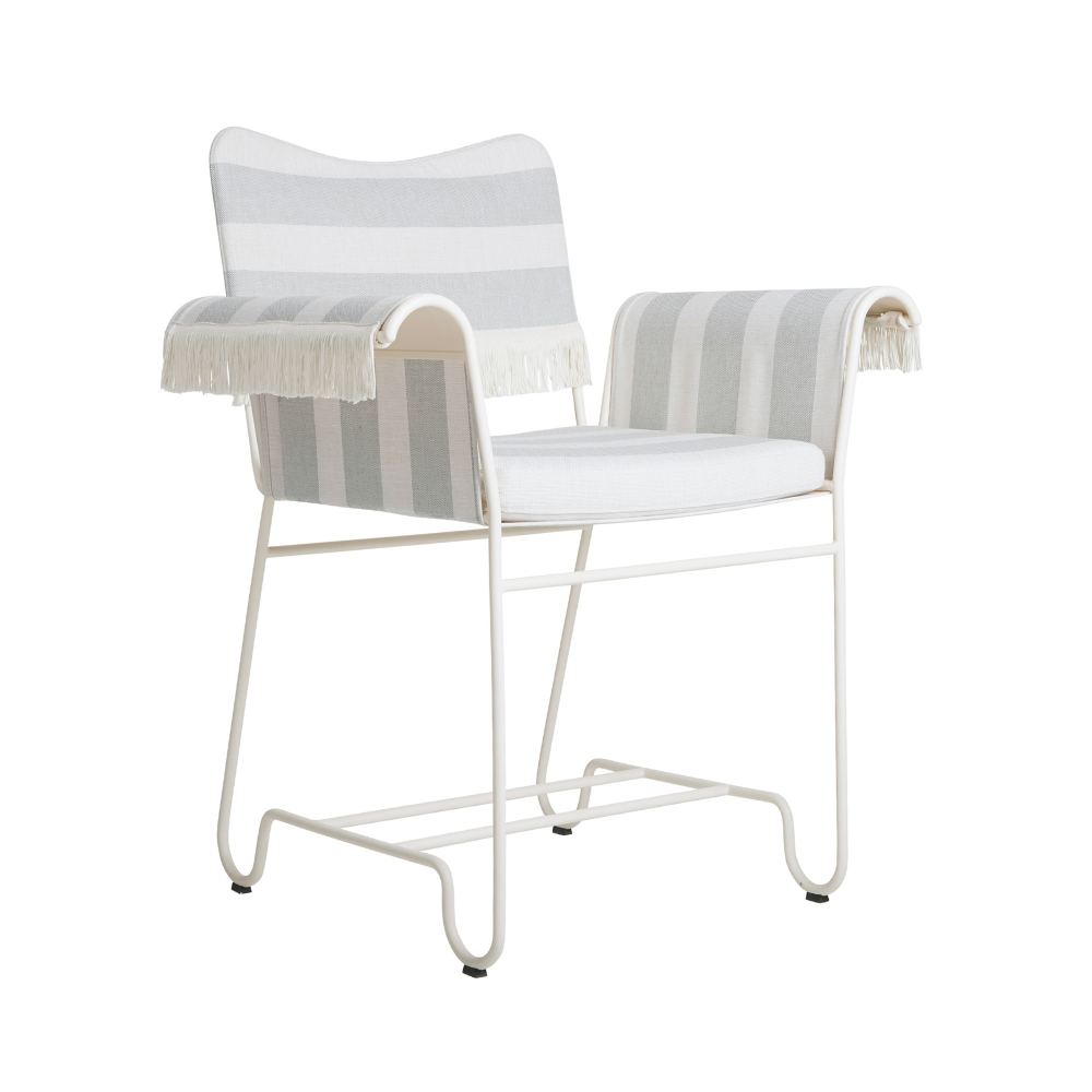 Záhradná stolička TROPIQUE šedá s bielym oceľovým podstavcom