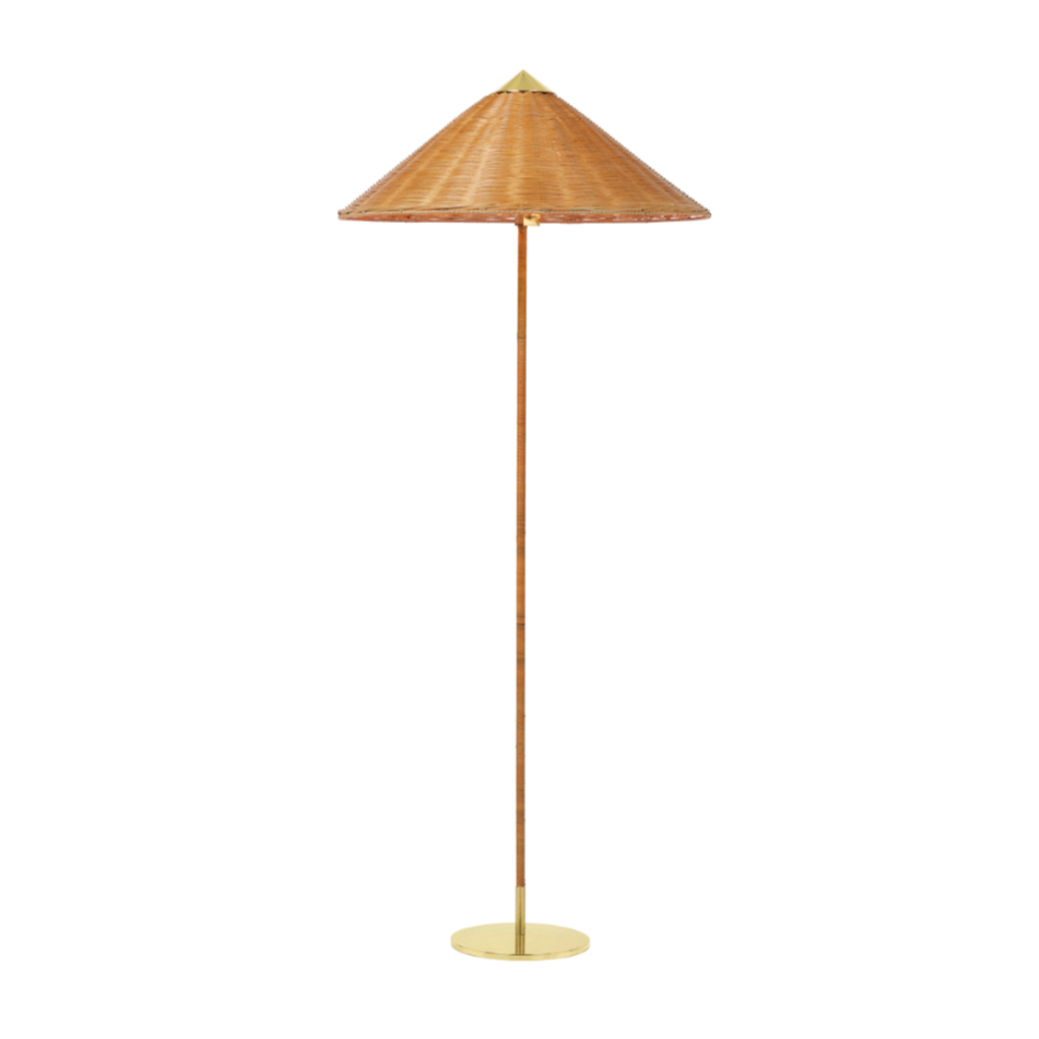 Stojaca lampa 9602 mosadz s prúteným tienidlom