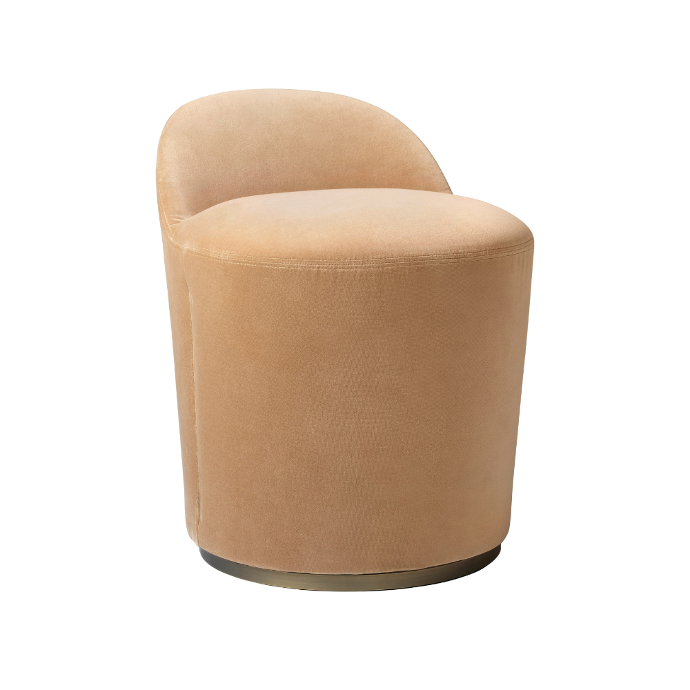 Upholstered pouf with a brass base