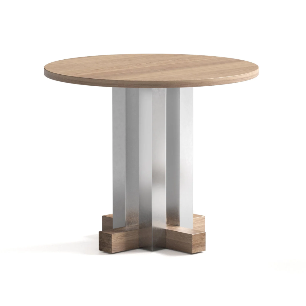 CRUZ round table in aluminum with oak wood