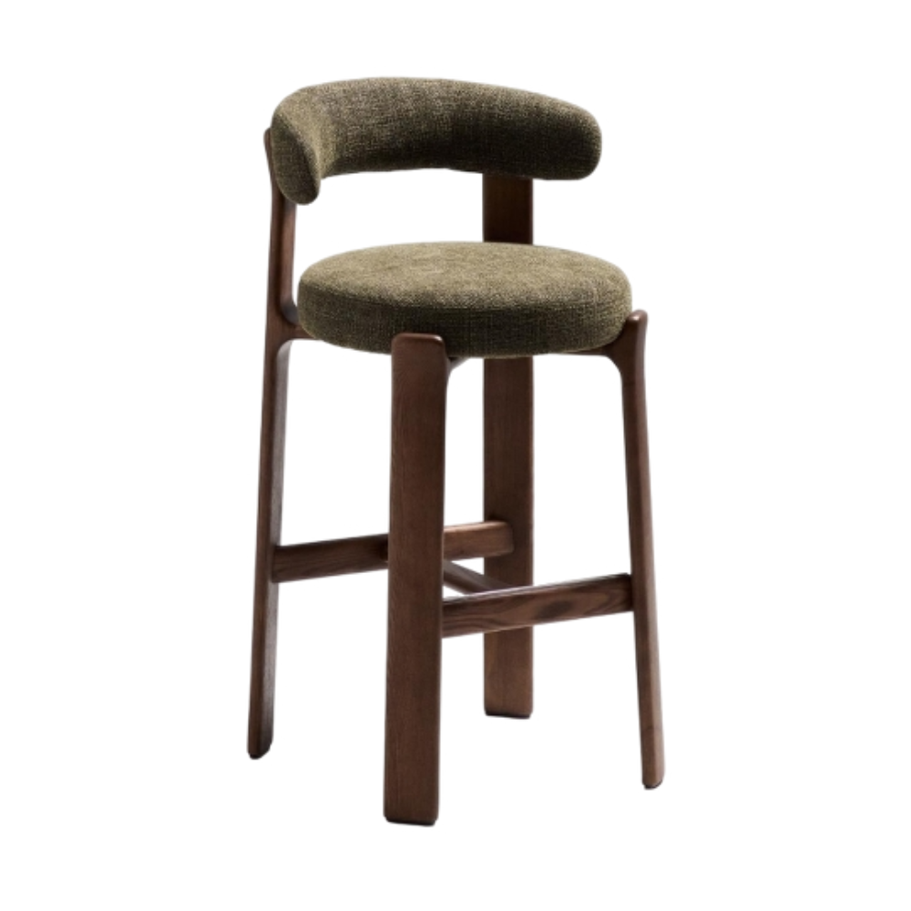 GRANITE green chenille stool with a dark ash base