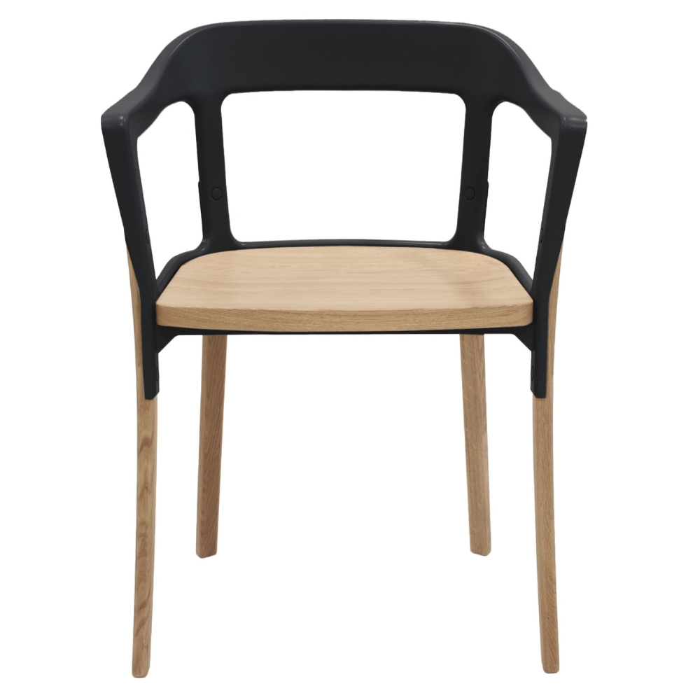 Stolička STEELWOOD bukové drevo s čiernym operadlom