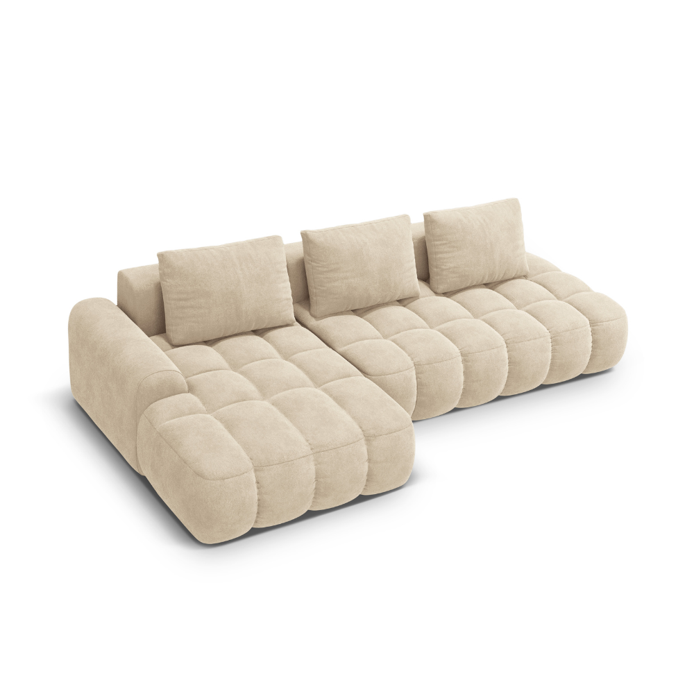 Left-facing velvet corner sofa bed for 3 people LINZ light beige