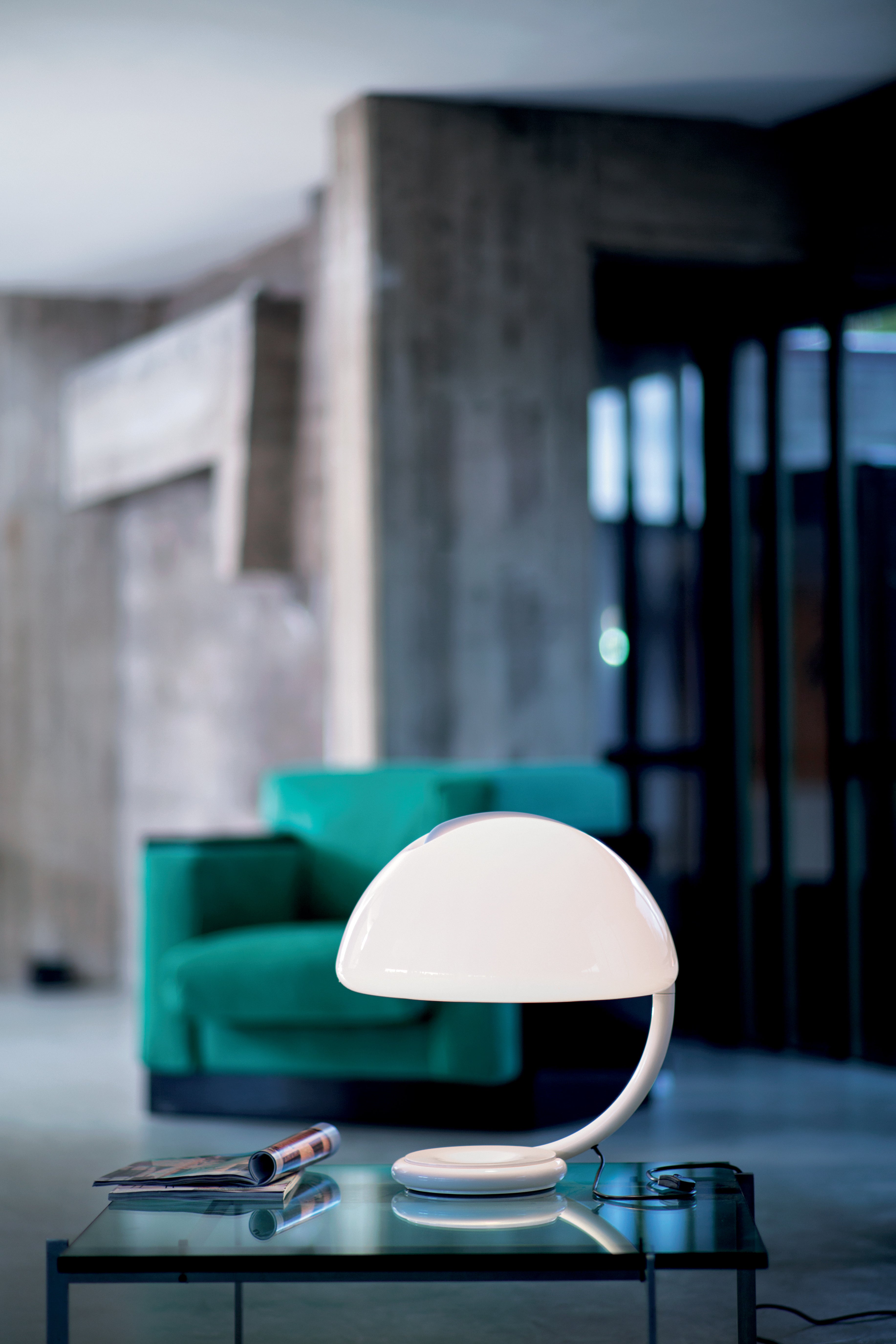 SERPENTE Table Lamp with Opal Shade and Brown Base