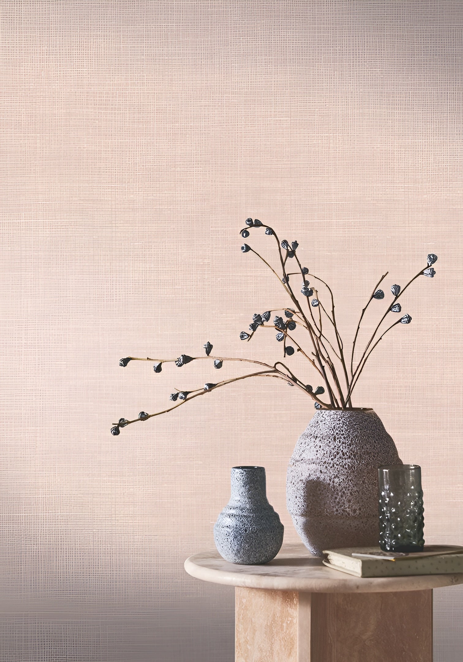 Structural wallpaper resembling linen canvas SHINOK - TERRE DE SIENNE terracotta with orange