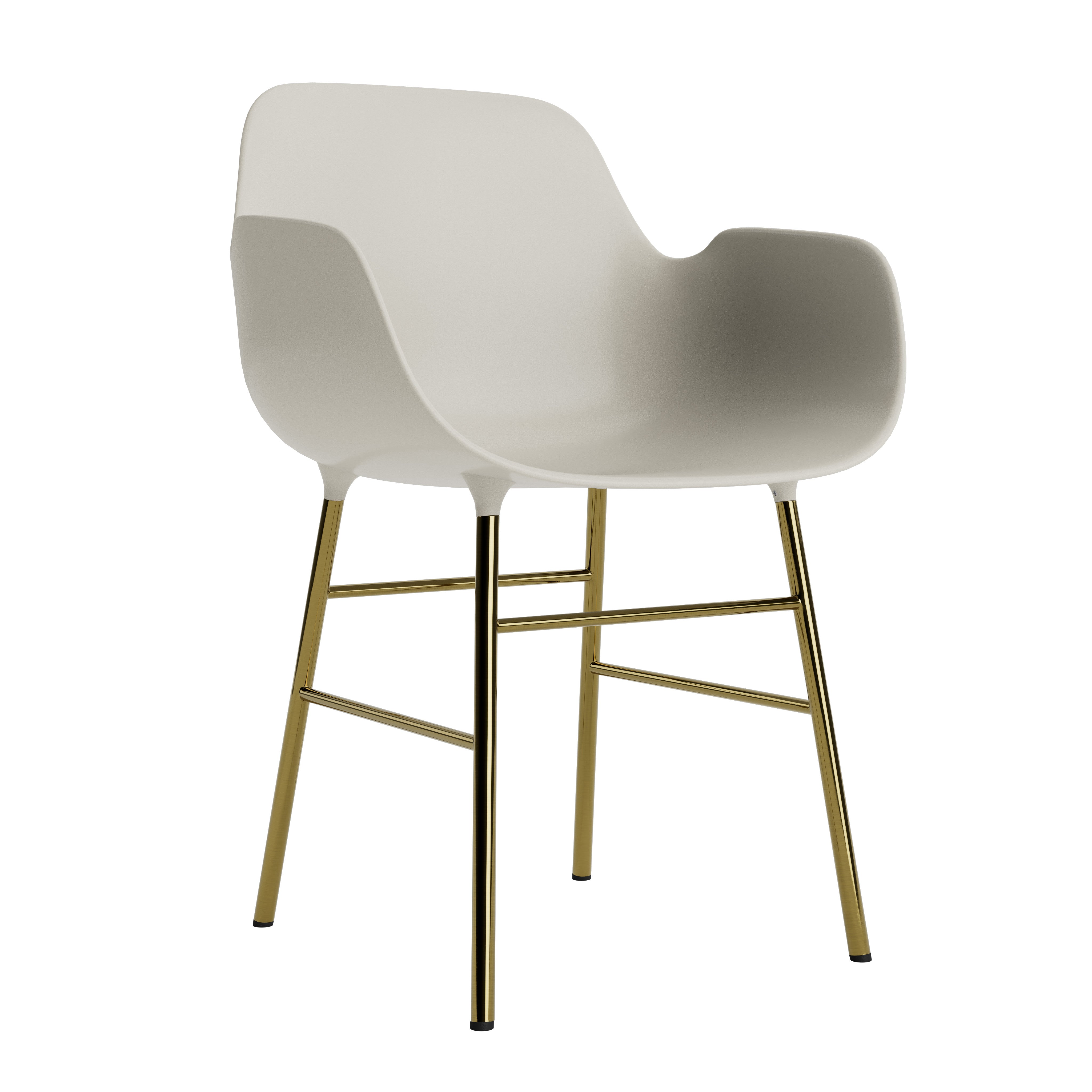Chair with armrests of light gray forms with a golden base
