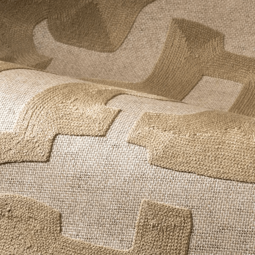 Embroidered wallpaper with geometric pattern SONATE - BEIGE MARRON GLACÉ beige with brown