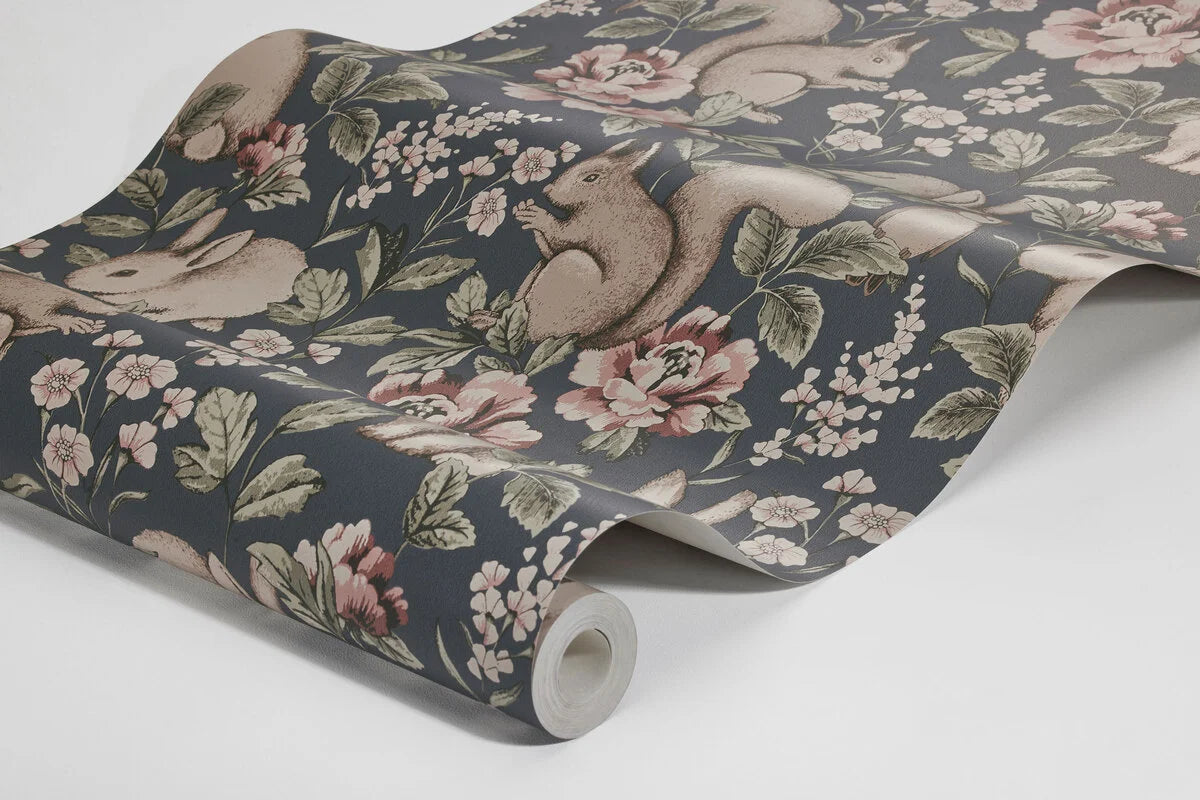 Detská tapeta s rastlinným a zvieracím motívom MAGIC FOREST modrá