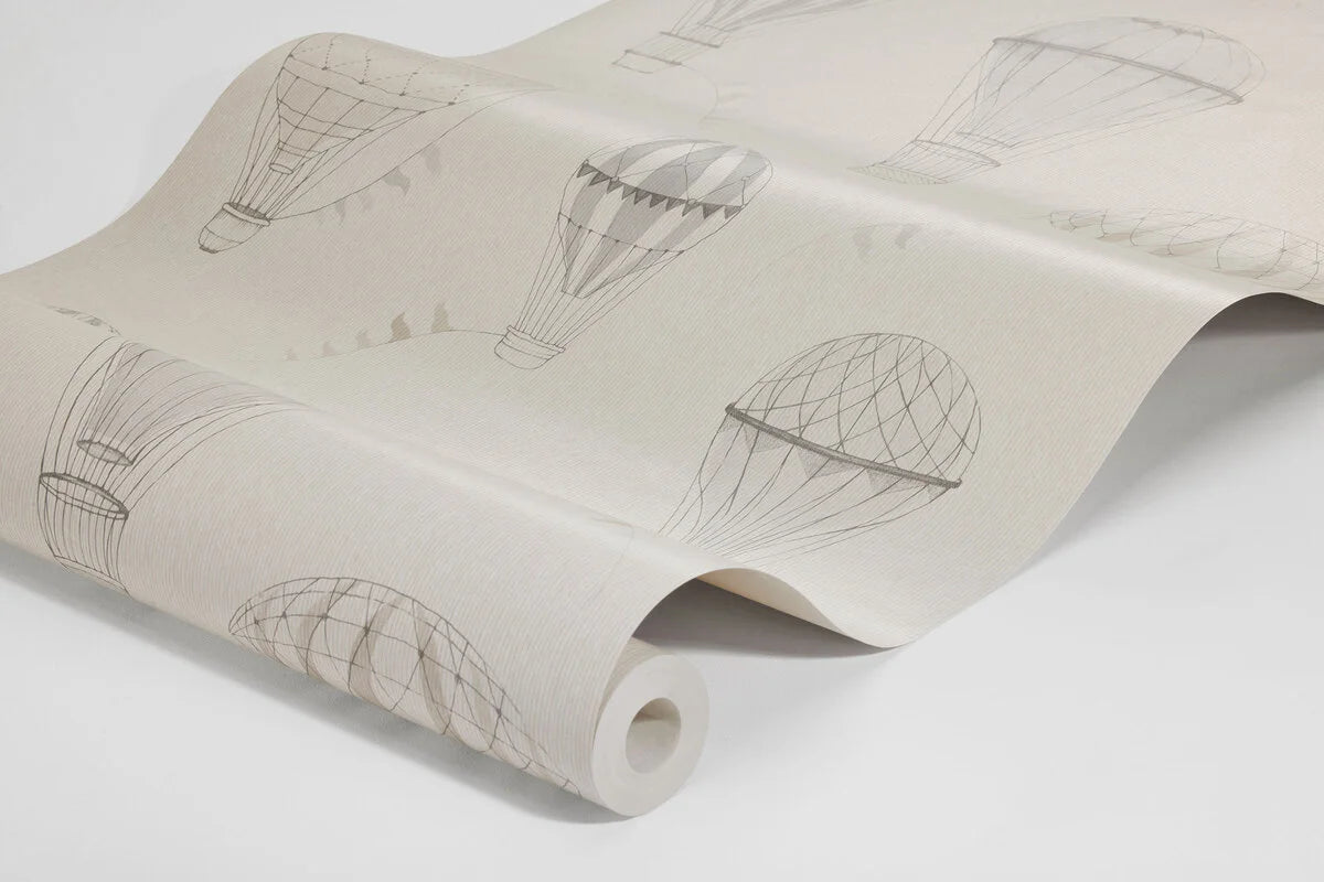Children's Wallpaper UP IN THE SKY cream with gray