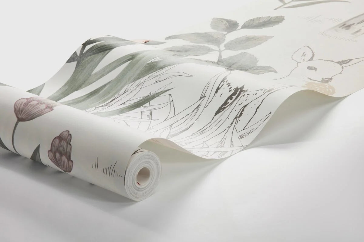 Detská nástenná maľba s lesným krajinným motívom MAGIC FOREST teplá biela