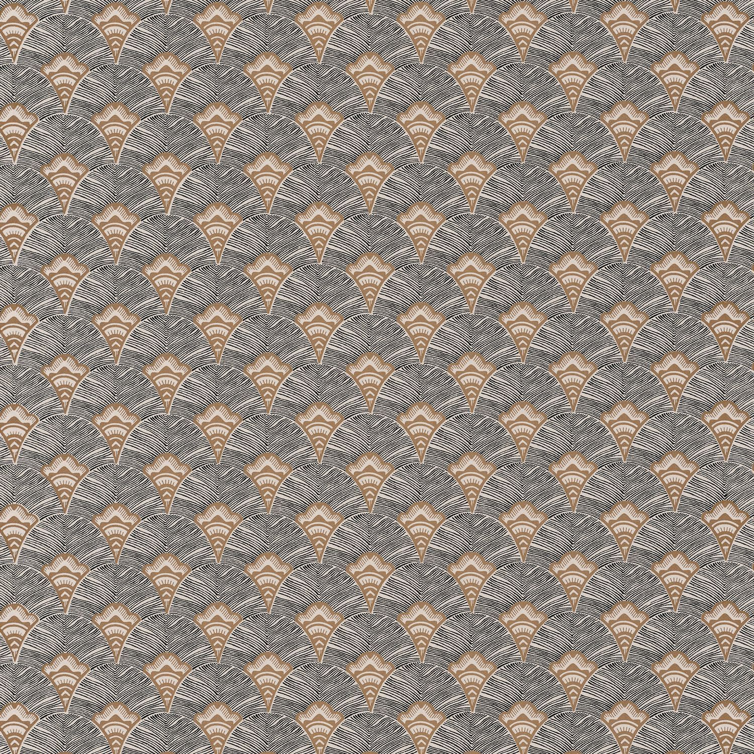 Tapeta štrukturálna s abstraktným vzorom ventilátorov ADENIUM - MORDORE šedá so zlatou