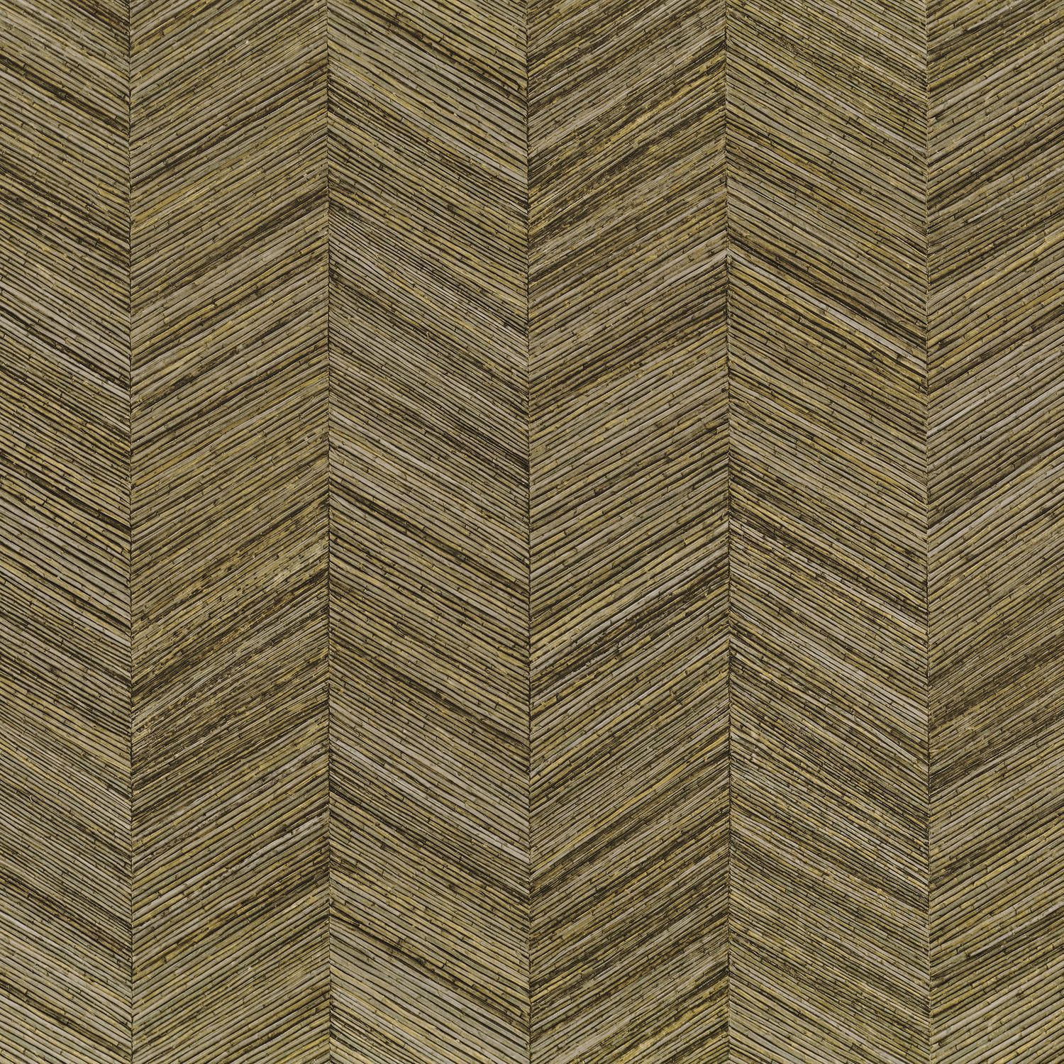 Geometric structural wallpaper imitating wood with a herringbone pattern OCOTEA - KAKI khaki